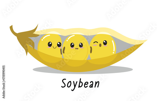 Cute yellow soybeans in open pod cartoon.eps
