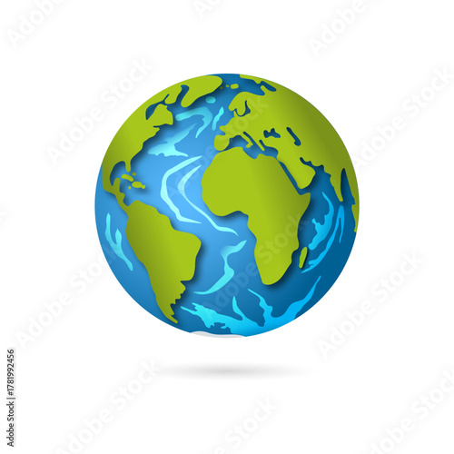 Colorful vector illustration of a globe with continents and oceans, isolated on a white background