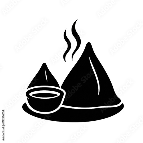 Hot Samosa Silhouette with Sauce | Delicious Indian Snack Vector Art 