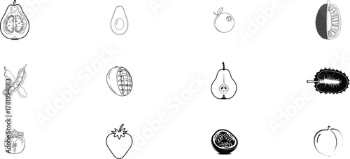 Collection of vintage perfume bottle illustrations in a grid format on a white background