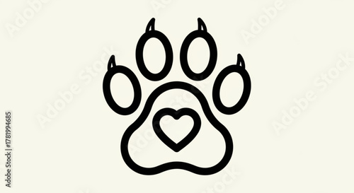 A delicate outline of a paw print with a heart inside, representing the tender bond between humans and animals