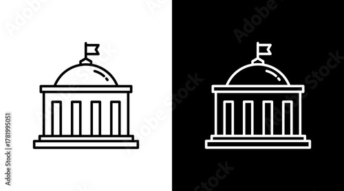 Government Building White Icon Set Design