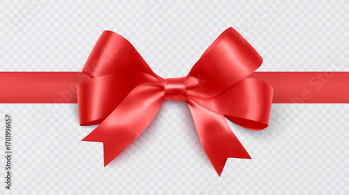 Red Satin Gift Bow with Ribbon Realistic illustration