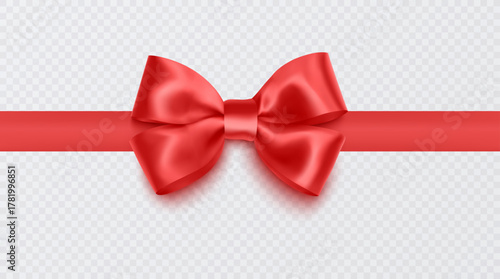 Red Satin Gift Bow with Ribbon Realistic illustration