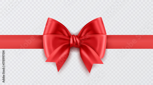 Red Satin Gift Bow with Ribbon Realistic illustration