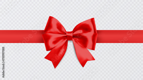 Red Satin Gift Bow with Ribbon Realistic illustration