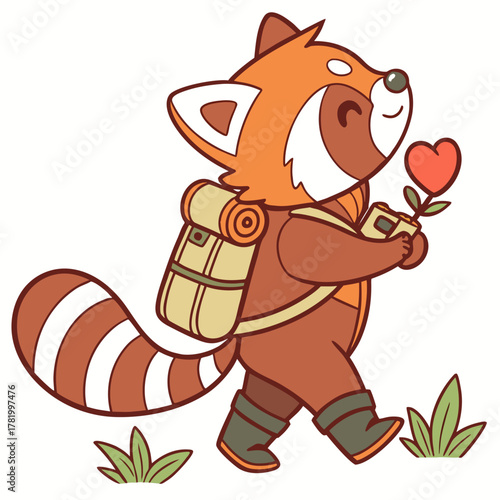 Creative SVG: Shy Red Panda with holding a heart in a Evergreen Trails colored Forest adventure theme