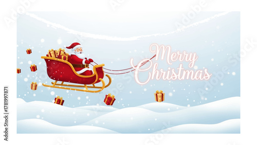 Christmas Delivery: Santa Claus embarks on his annual journey, steering his sleigh across a snowy landscape, laden with festive gifts, heralding the spirit of the season.