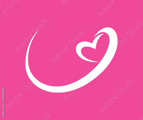 White heart shape with a curved line on a pink background, creating a love and romance concept design