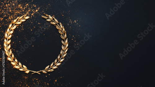 commemoration. Golden laurel wreath encircling glowing name inscription, honor theme, elegant composition. event programs, museum guides, designed for cultural heritage projects and event programs.