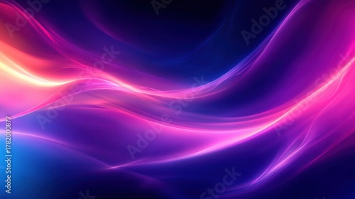 Smooth flowing waves of vibrant pink and purple light blending into dark blue background creating a dynamic and futuristic abstract effect