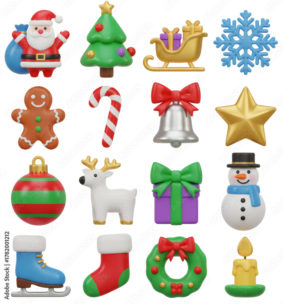 Fototapeta premium 3D Christmas Icon Set