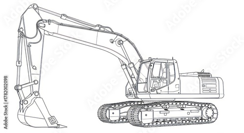 Excavator line art illustration construction equipment vector design