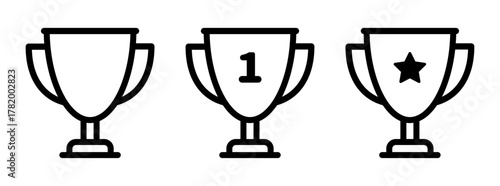 Trophy icons with different symbols (number 1 and star), representing achievement, victory, and success