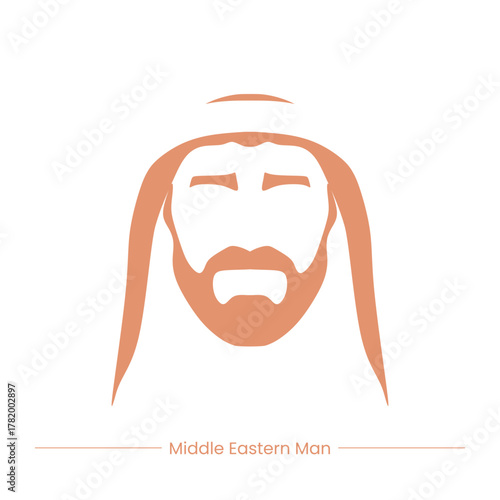 Minimalist vector illustration of a Middle Eastern man wearing traditional attire, featuring clean lines and modern flat design style, perfect for branding, culture, or icon concepts.