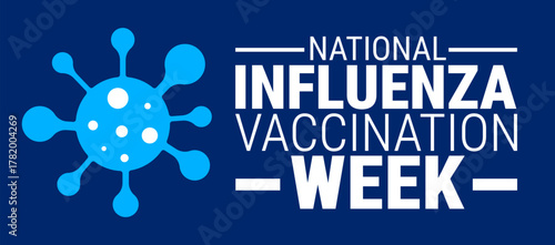National Influenza Vaccination Week background, banner, card or poster design template is observed every year during December, to raise awareness about the mission. Vector illustration.