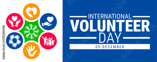 International Volunteer day background, banner, card or poster design template is observed every year during December, to raise awareness about the mission. Vector illustration.
