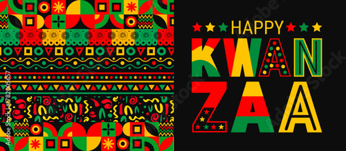 Celebrate Kwanzaa with vibrant red, green, and yellow colors! A festive design featuring the kinara candles and bold Happy Kwanzaa text to honor African culture, unity, and heritage during the holiday