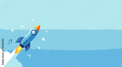 Dynamic rocket launching towards success and business growth with upward movement illustration