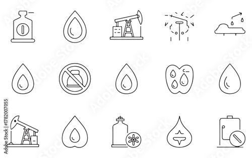  Collection of oil and liquid related icons in a distressed sketch style