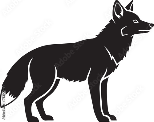 Black Silhouette of a Coyote with Bushy Tail Facing Right