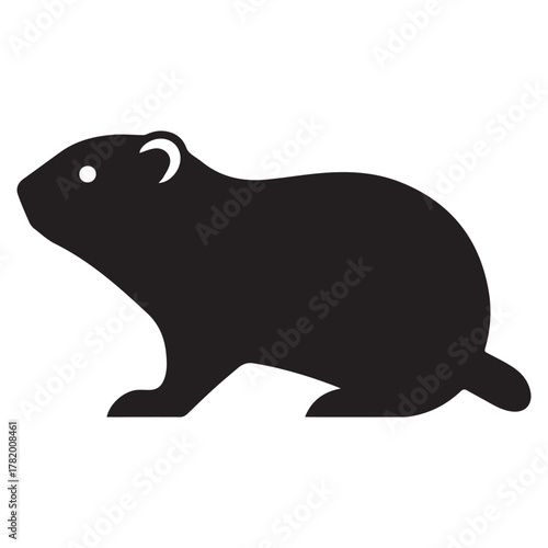 Black Silhouette of a Groundhog on White Background