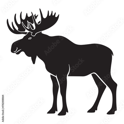 Black Silhouette of a Male Moose with Antlers animal