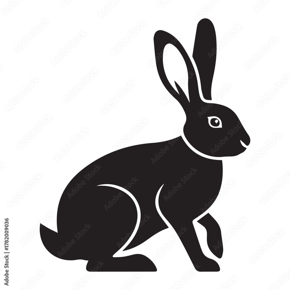 Fototapeta premium Black Silhouette of a Rabbit on White Background animal