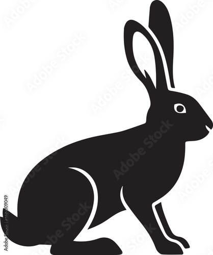 Black silhouette of a rabbit sitting on white background