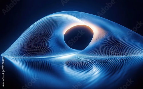 Glowing blue and white wave-like lines forming a smooth abstract loop with bright light reflections on a dark background