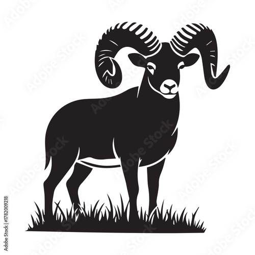 Black Silhouette of a Ram Standing in Grass sheep animal
