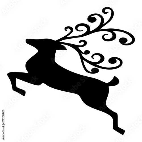 Minimalist elegant christmas reindeer silhouette with decorative antlers vector graphic design element art vector