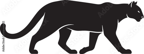 Black silhouette of a walking panther on white background