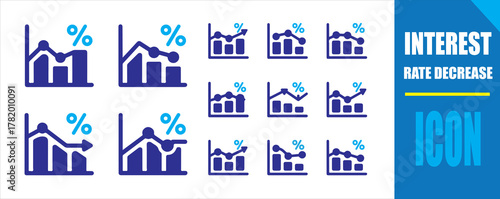 Interest Rate Decrease Financial Icon Set. Vector Illustration Eps 10