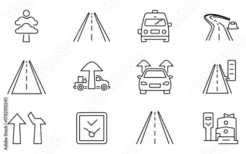  Collection of black and white outline icons representing nuclear energy and radioactive symbols