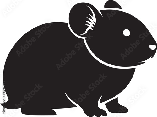 Simple black silhouette of a hamster on white background