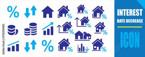 Interest Rate Decrease Financial Icon Set. Vector Illustration Eps 10