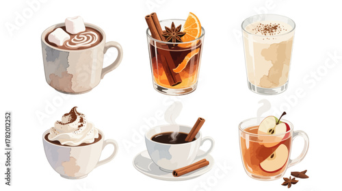 Assorted beverages in cups with various toppings and flavors  