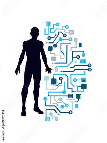 Human silhouette integrated with circuit technology design  