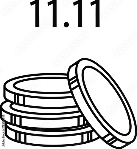 A simple line drawing of a stack of coins with the numbers eleven point eleven above the coins design