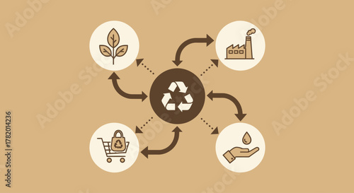 Recycling process infographic with symbols of nature and industry  