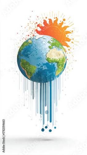 Earth melting under hot sun, symbolizing climate change and global warming affecting the planet