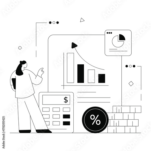 Business report calculation and analysis chart Solid Vector Illustration 
