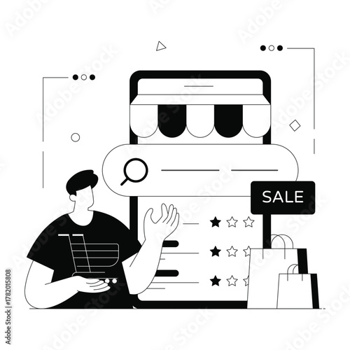 Mobile searching and buying product online Solid Vector Illustration 
