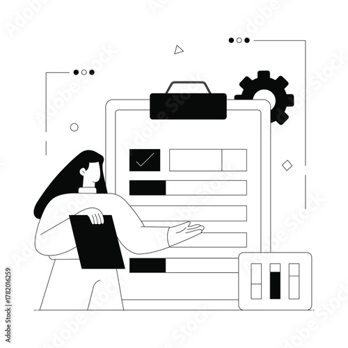 Female executive managing corporate paperwork Solid Vector Illustration 