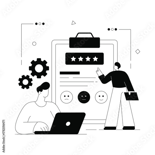 Team members collaborating virtually using digital tools Solid Vector Illustration 