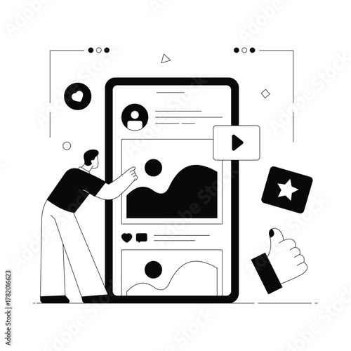 Reviewing notifications and updates on online accounts Solid Vector Illustration 