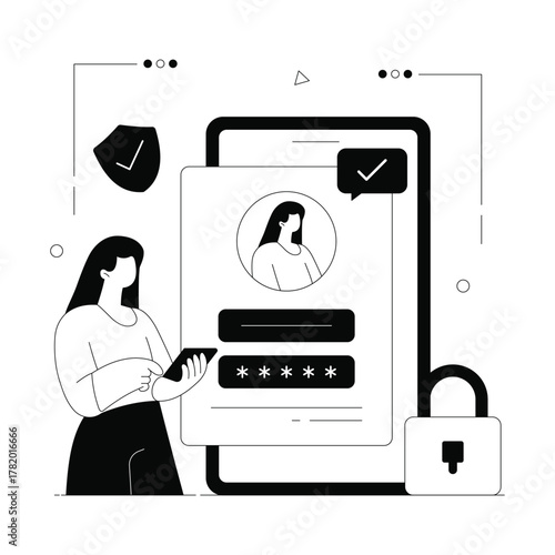 Securing user accounts with strong credentials Solid Vector Illustration 