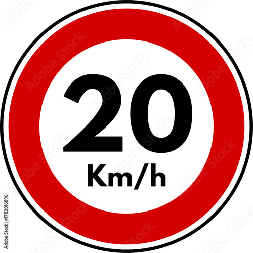 Foto Speed limit 20 traffic sign, Speed limit 20 kilometers per hour sign