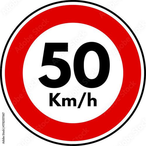 Speed limit 50 traffic sign, Speed limit 50 kilometers per hour sign